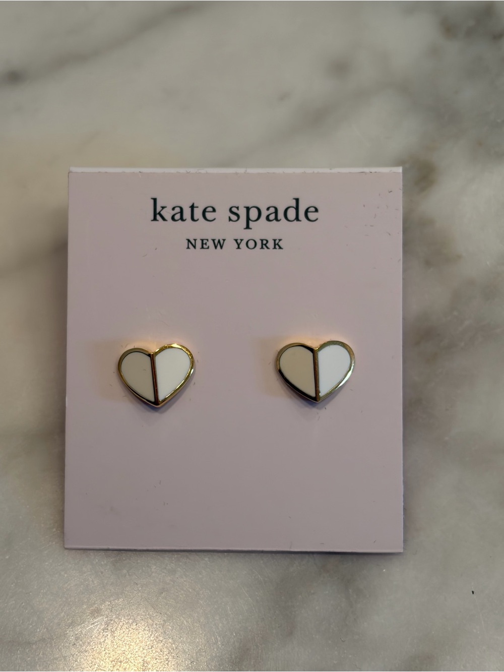 kate spade white and gold-tone heart stud earrings